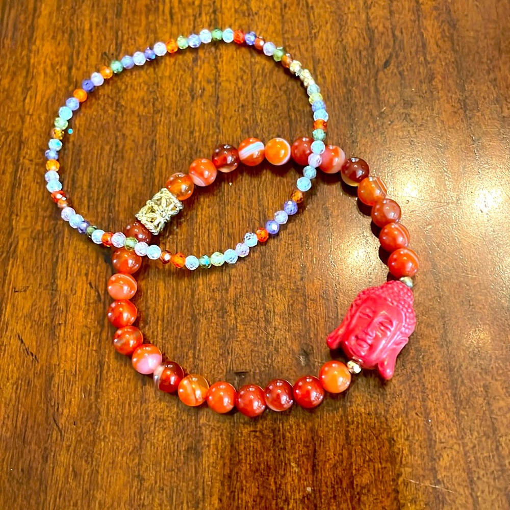 Buddha head with natural gemstone beads